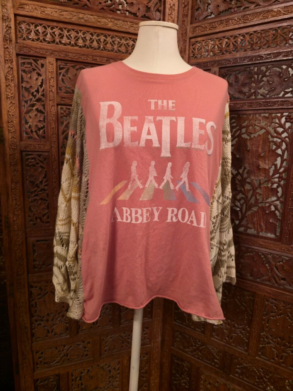 Upcycled Beatles Abbey Road t-shirt and sweater size XL boho gypsy